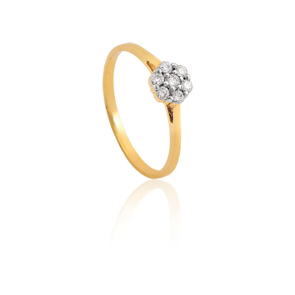Anel de Ouro 18k  Aro com Flor de Diamantes Rodinados-Coleção Diamond Flowers