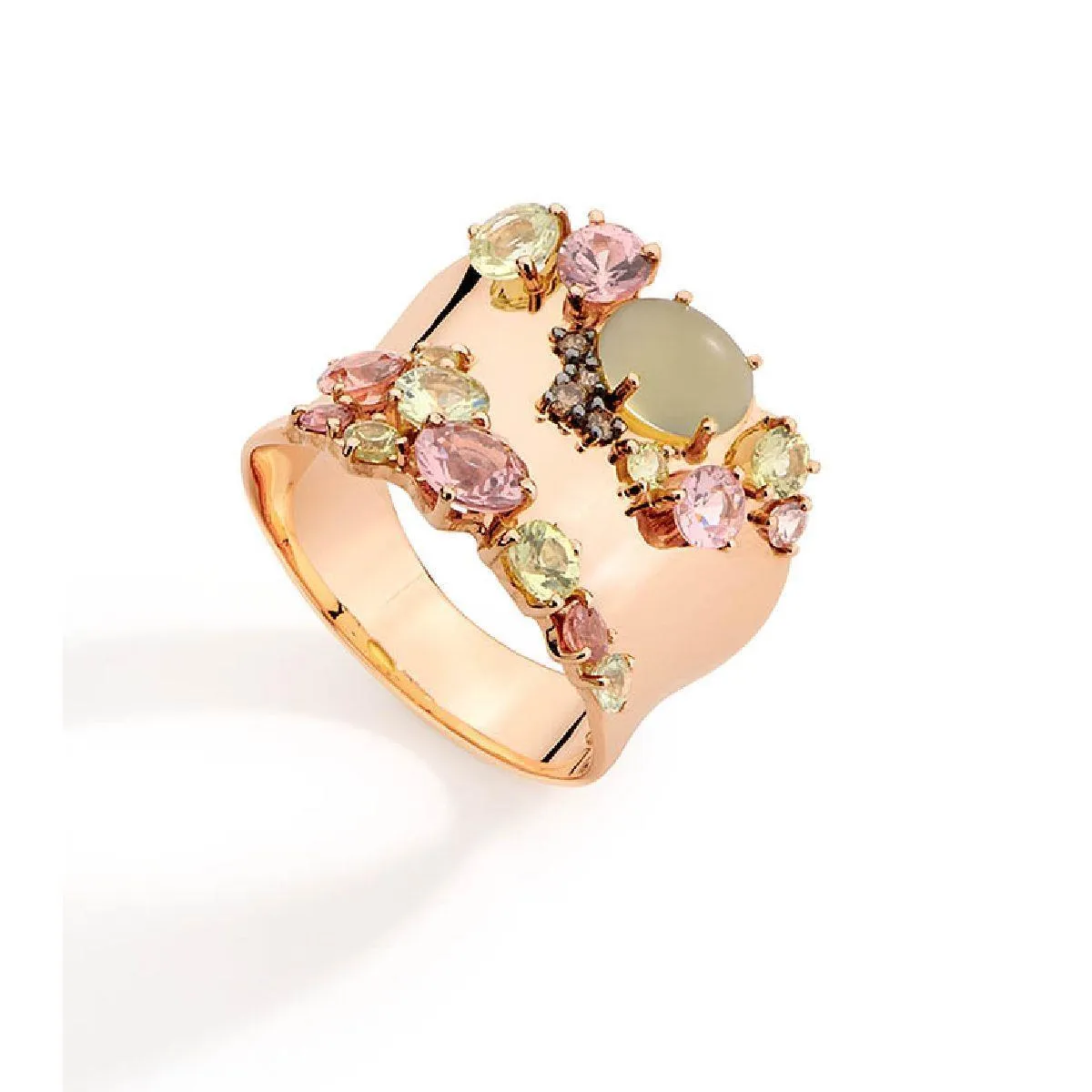 Anel de Ouro 18k com Diamante, Safira, Green Gold e Granada Mandarim