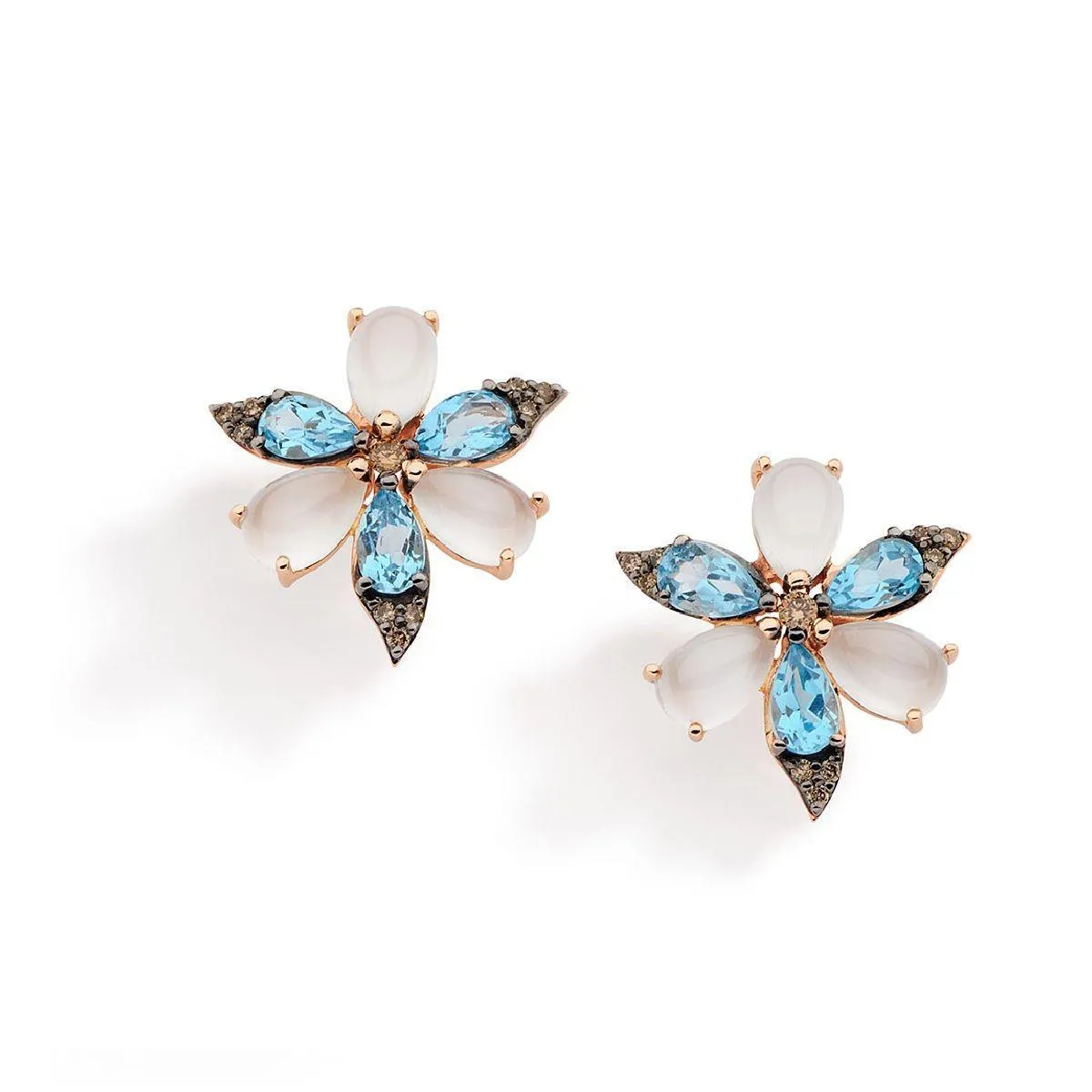 Brinco de Ouro 18k com Diamante, Pedra da Lua e Topázio