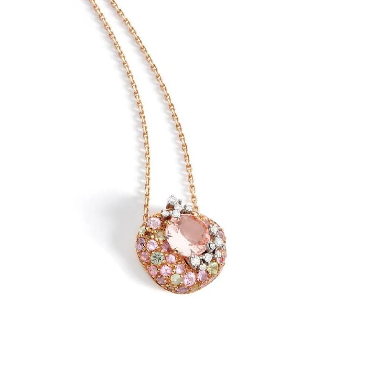 Gargantilha de Ouro 18k com Diamante, Morganita e Safira