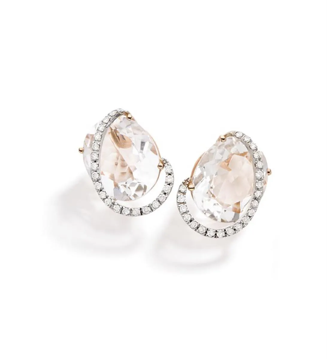 Brinco de Ouro 18k com Diamante e Quartzo