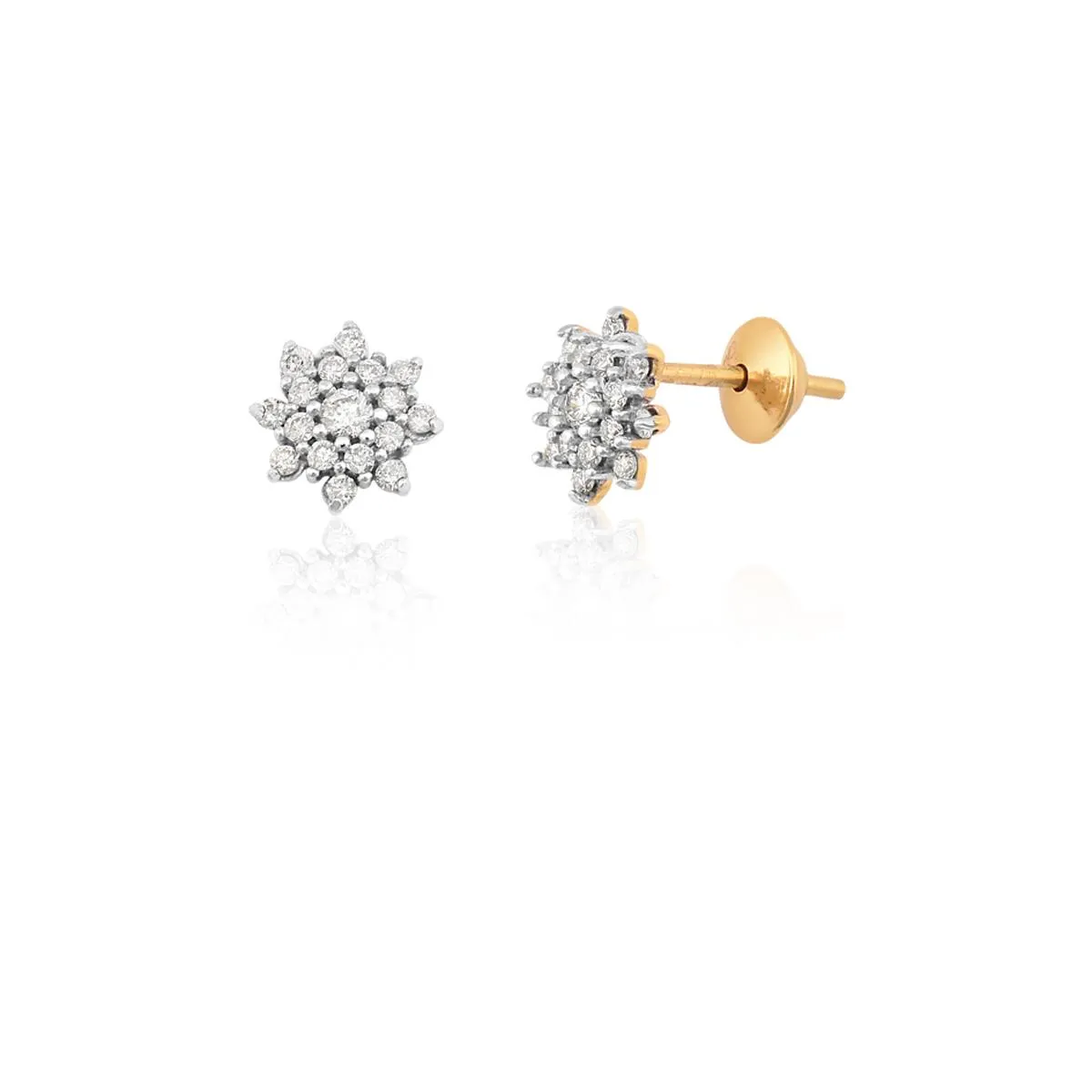 Brinco de Ouro 18k de Flor com Diamante Rodinado