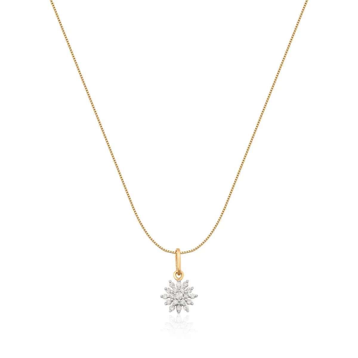 Pingente de Ouro 18k de Flor com Diamante Rodinado
