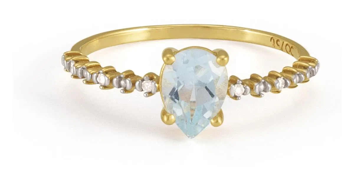 Anel de Ouro 18k com Diamante e Topázio