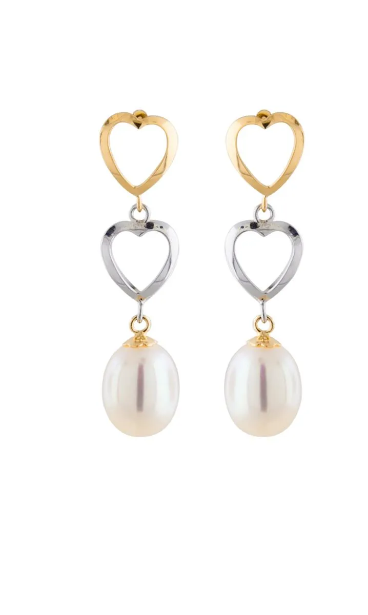 Brinco de Ouro 18k de Coração e Pérola