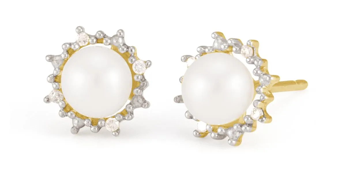 Brinco de Ouro 18k com Diamante e Pérola