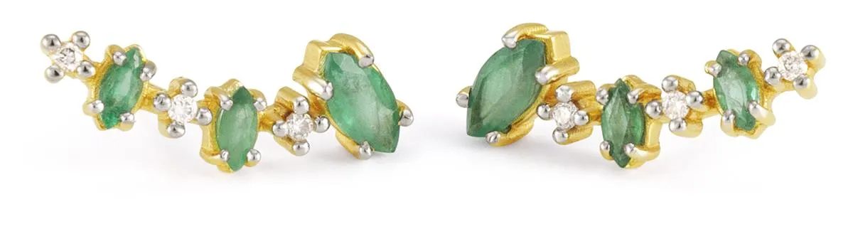 Brinco de Ouro 18k com Diamante e Esmeralda