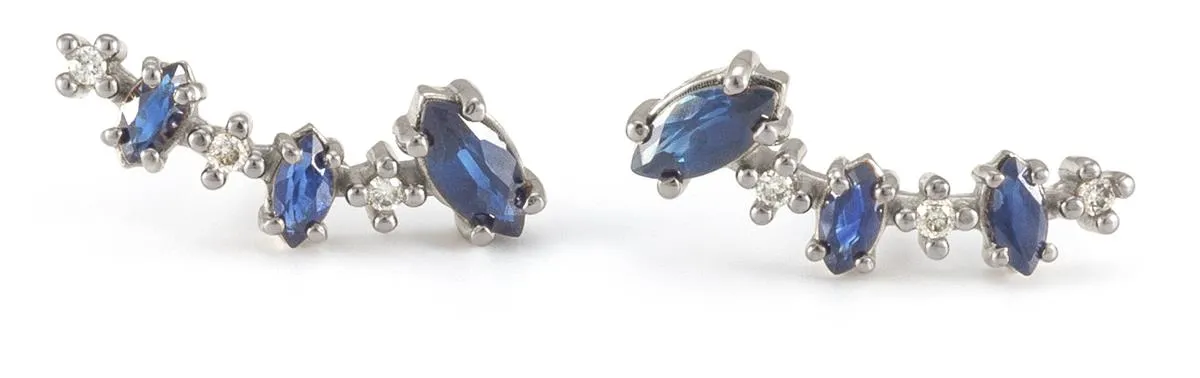 Brinco de Ouro 18k com Diamante e Safira