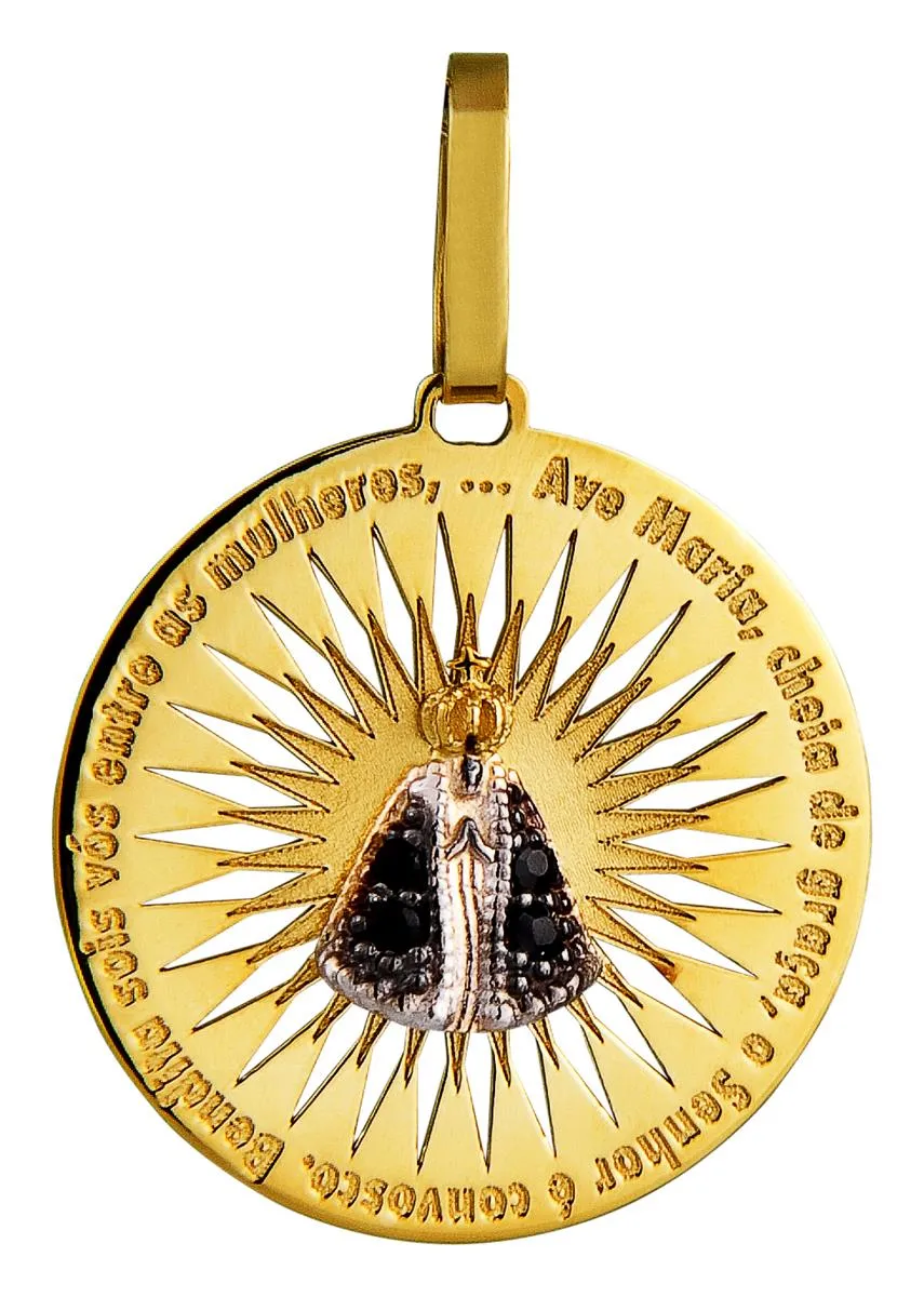 Pingente de Ouro 18k de N. S. Aparecida com Safira