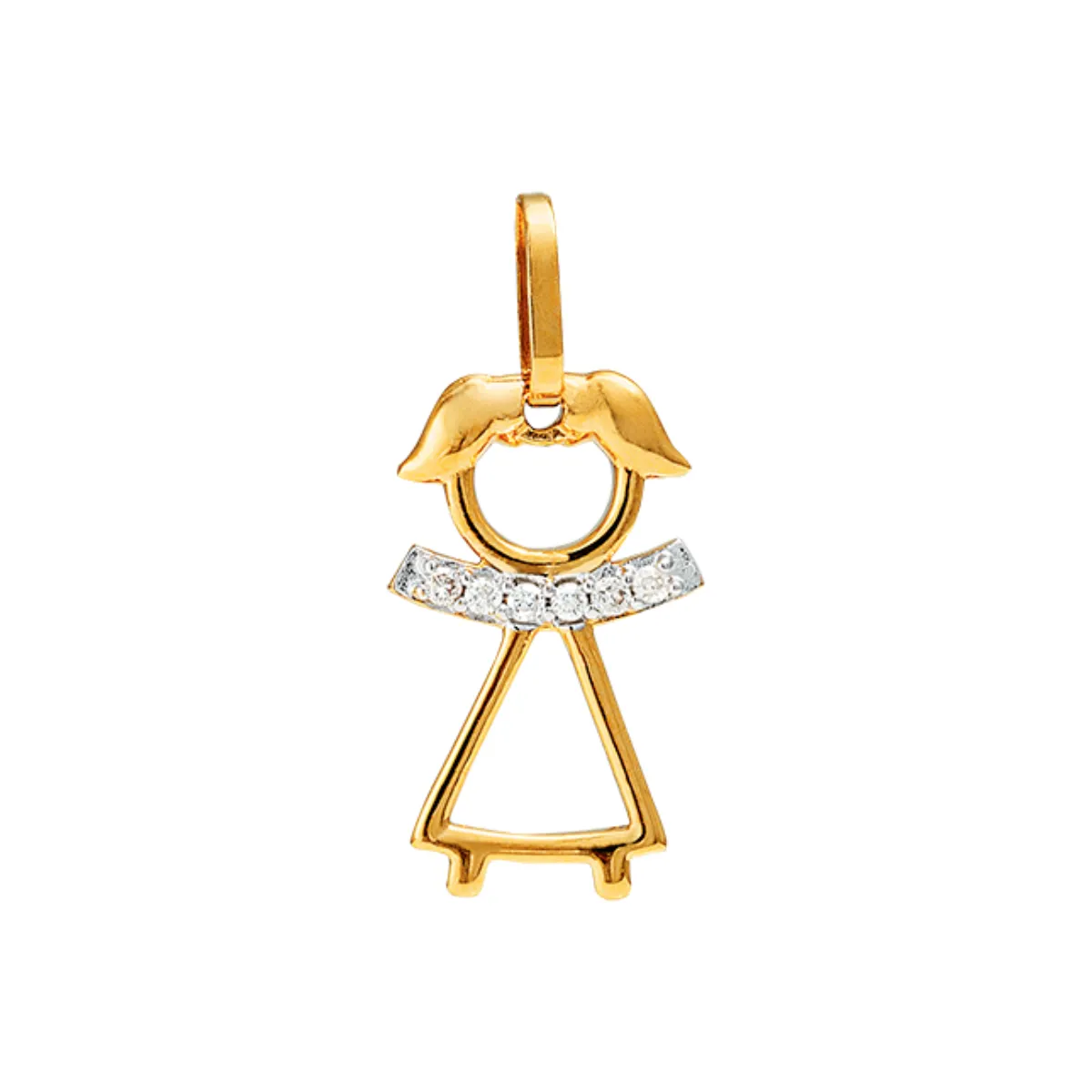 Pingente de Ouro 18k de Menina com Diamante