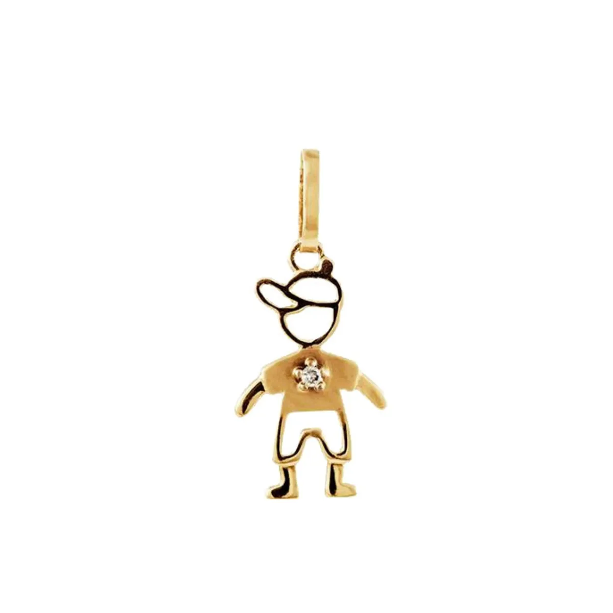 Pingente filhos ouro 18k menino de boné camiseta com Diamante