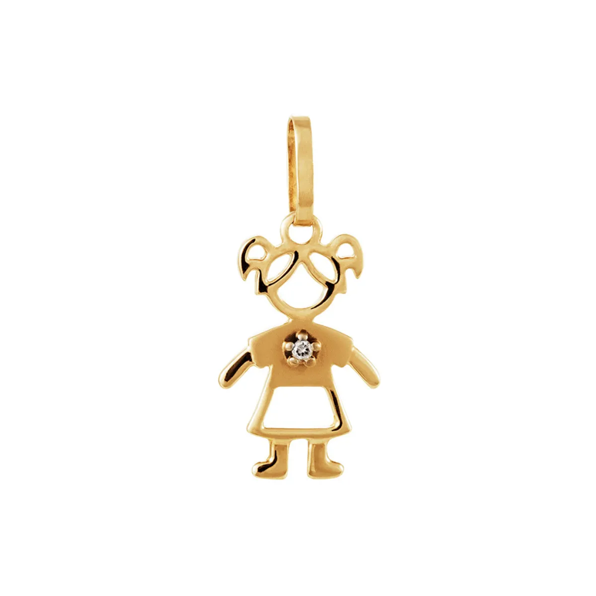 Pingente filhos ouro 18k menina blusa polida com Diamante