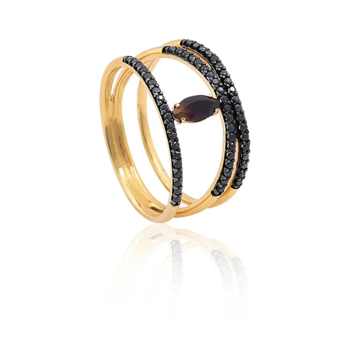 anel de ouro 18k com ônix e esponélio