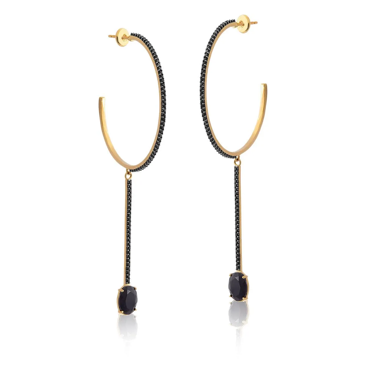 brinco de ouro 18k com ônix e espinélios