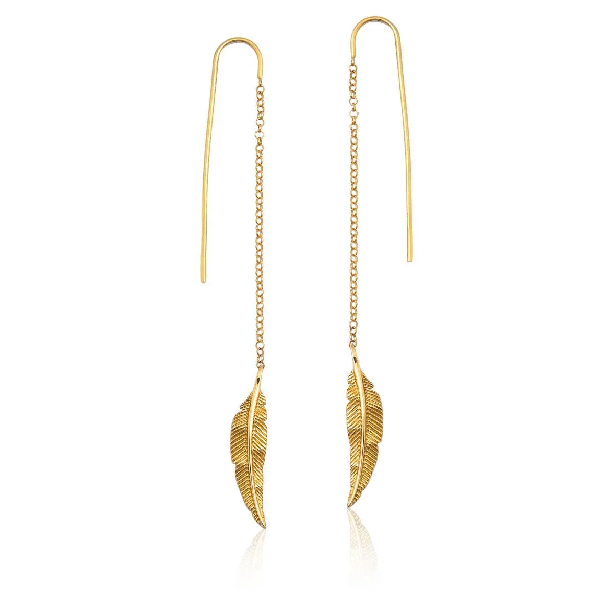 brinco de ouro 18k de pena