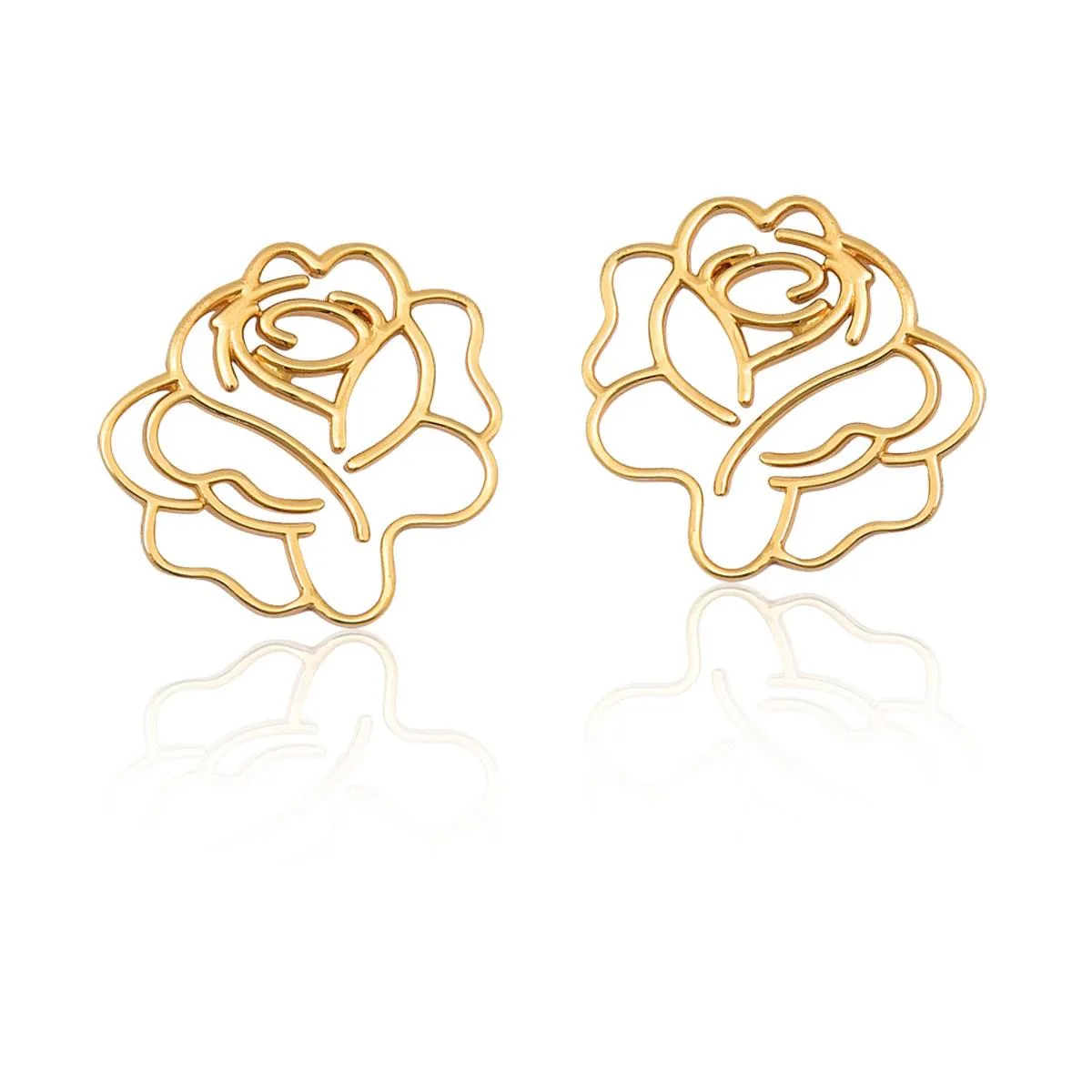 Brinco Stud flor ouro 18k camélia vazada Coleção Camélia