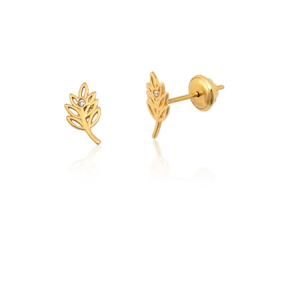 Brinco de Ouro 18k de Folha com Diamantes.