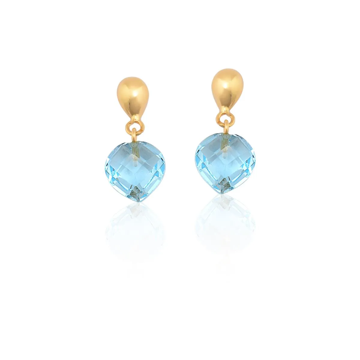 brinco de ouro 18k de coração com topázio azul