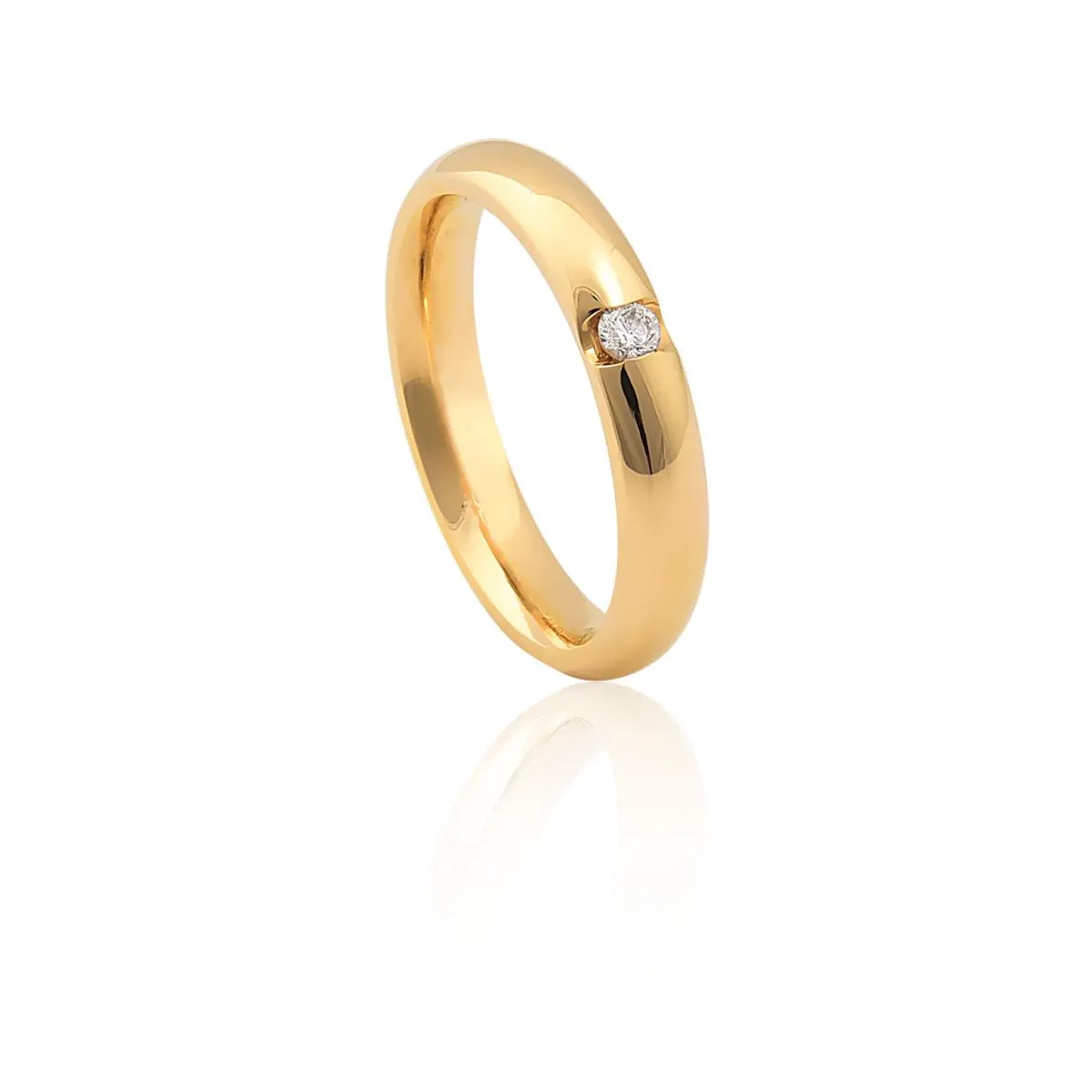 Aliança de Ouro 18k Anatômica Polida com um Diamante-Alianças Exclusivas Coliseu(3,50MM)