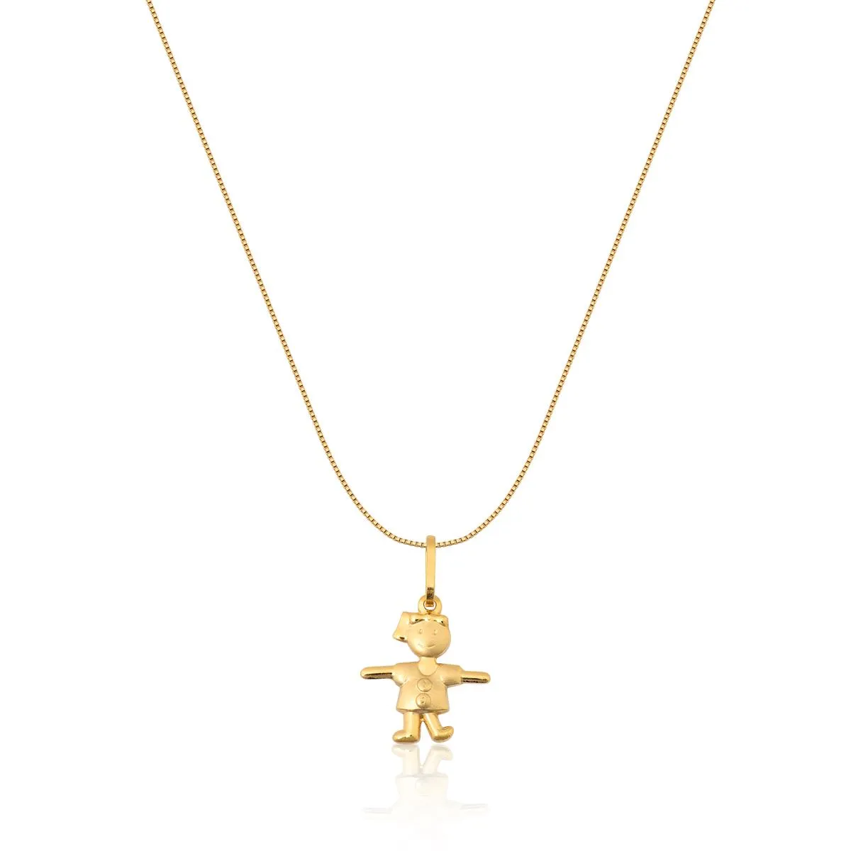 Pingente filhos ouro 18k menina com laço fosca e polida