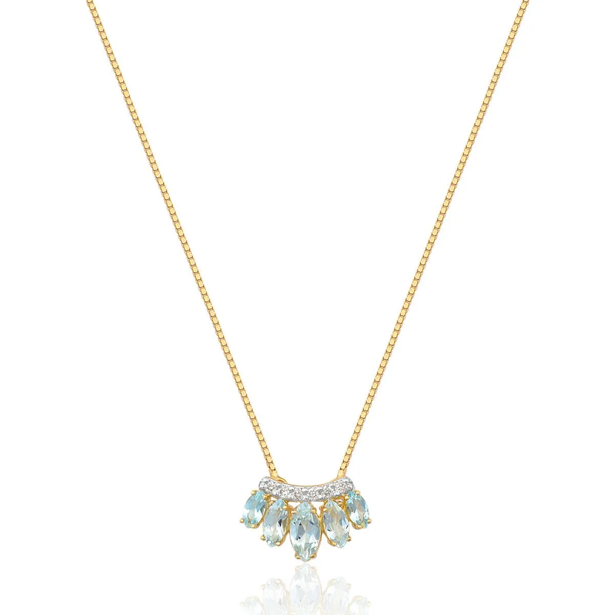 GARGANTILHA DE OURO 18K COM NAVETES DE TOPÁZIO E DIAMANTES