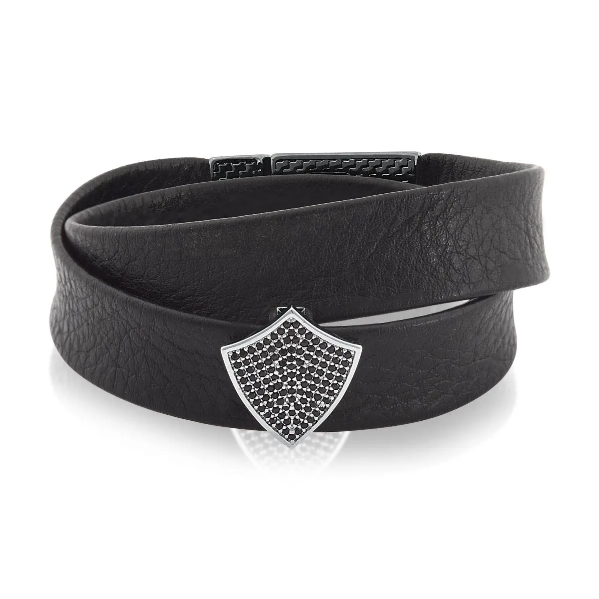 Pulseira de Prata 925 Masculina com Couro e Zircônia