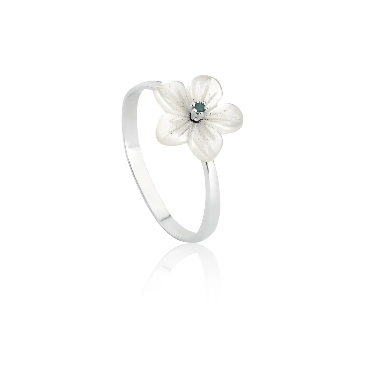 Anel de Prata 925 com Pérola e Esmeralda