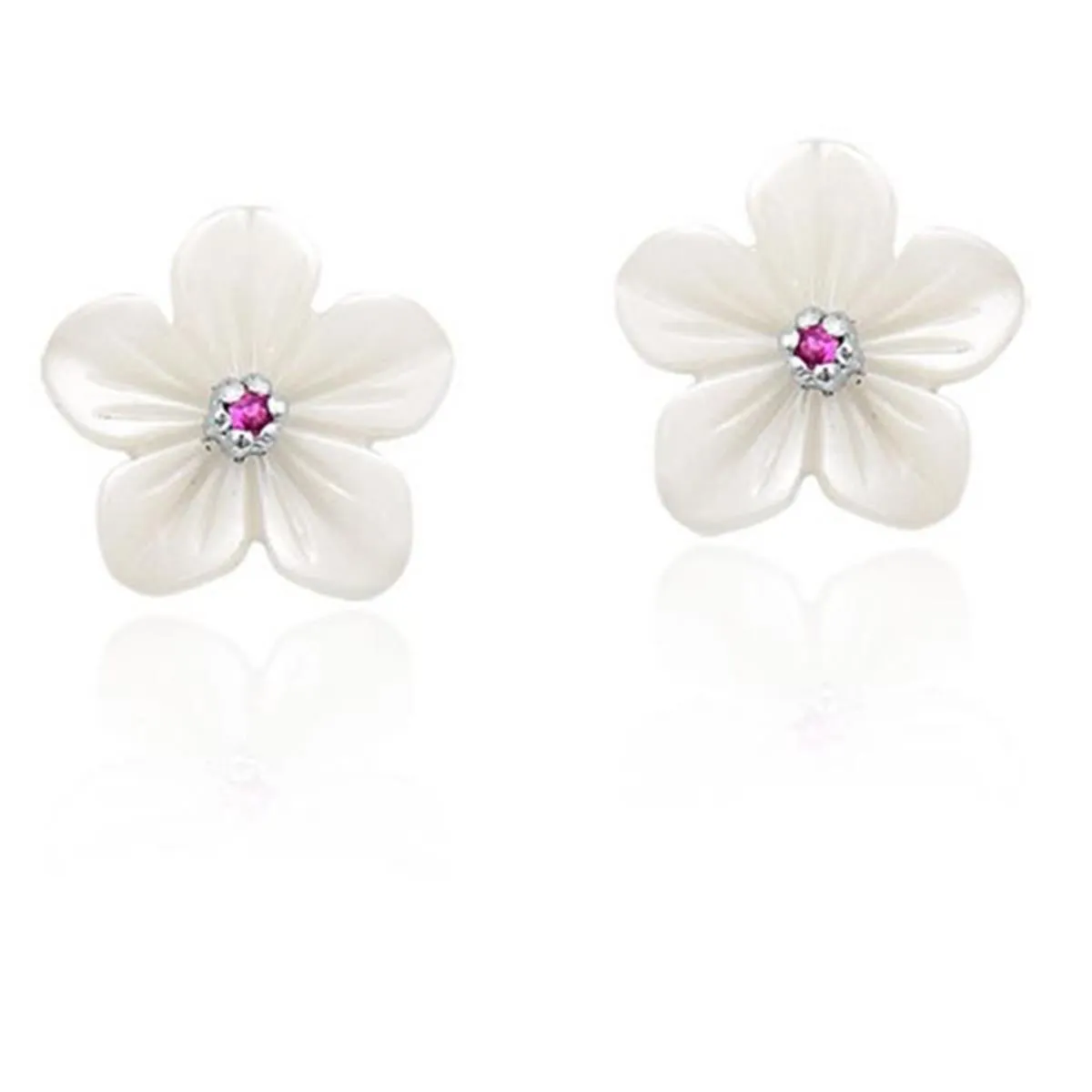 Brinco de Prata 925 Flor com Rubi