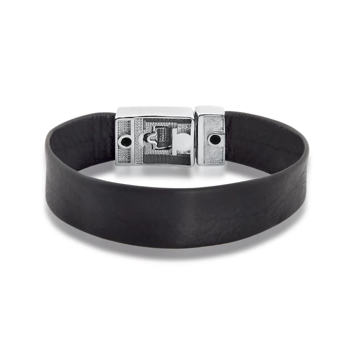Pulseira de Prata 925 Masculina de Couro - 20cm