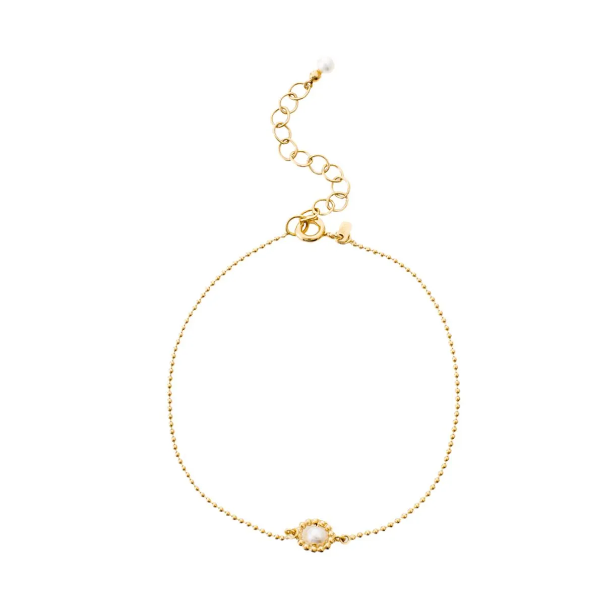 Pulseira de Ouro 18k malha Bolinhas com Pérola Central