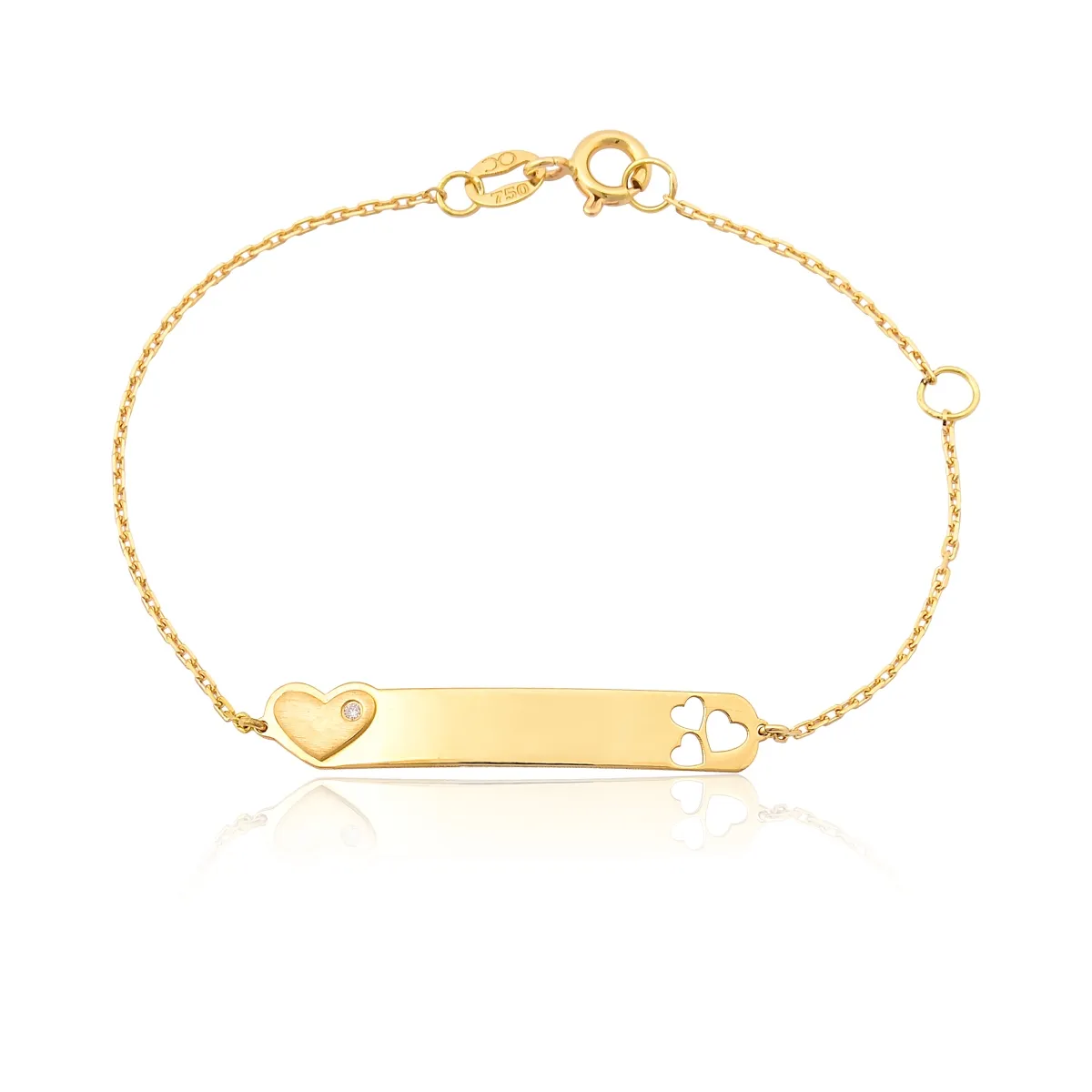 PULSEIRA INFANTIL DE OURO 18K MELINDROSA CORAÇÕES COM DIAMANTE.-15CM