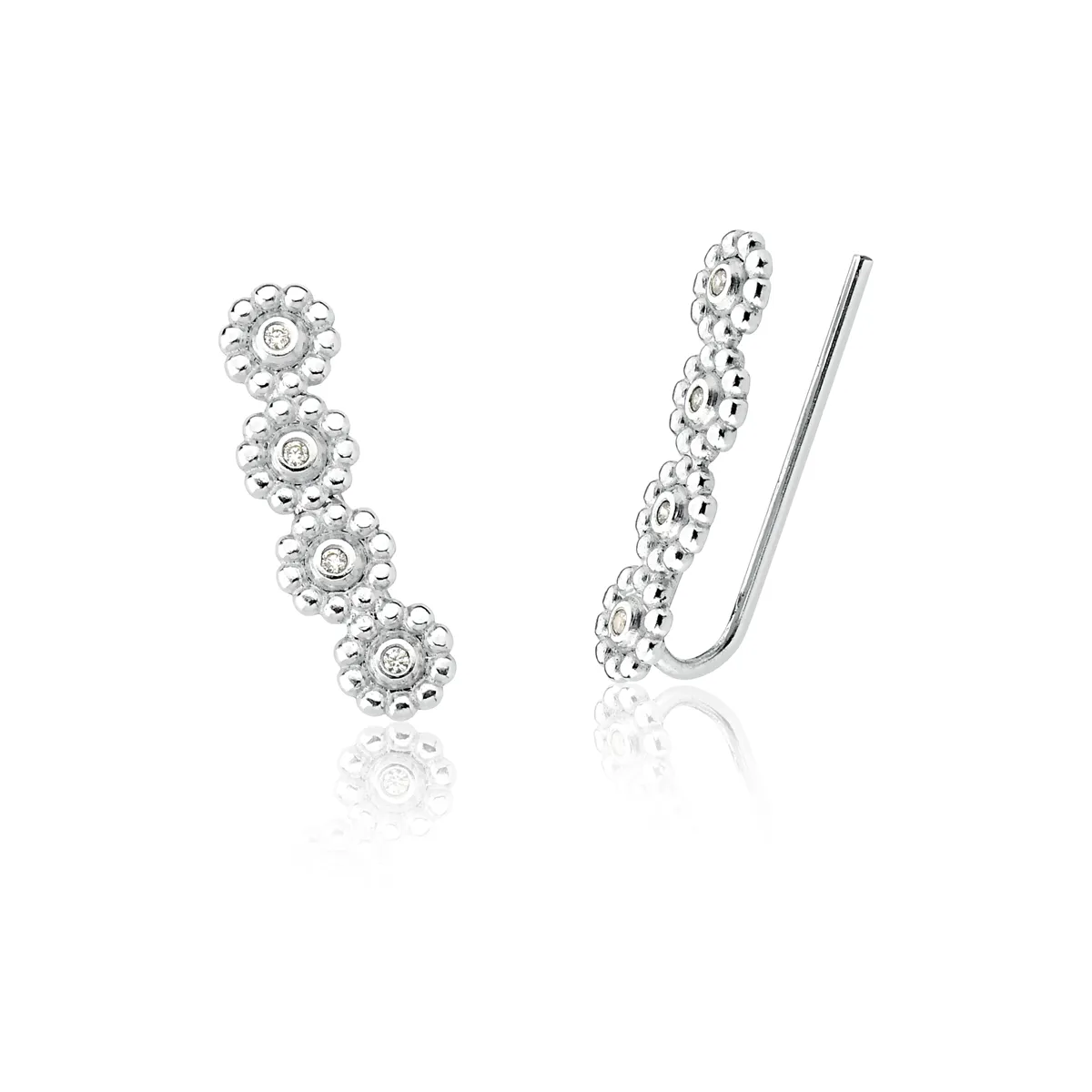BRINCO DE PRATA 925 RODINADO EAR CUFF FLOR COM ZIRCÔNIA-COLEÇÃO PRIMAVERA