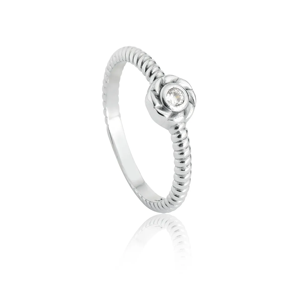 Anel de Prata 925 Flor com Pedra