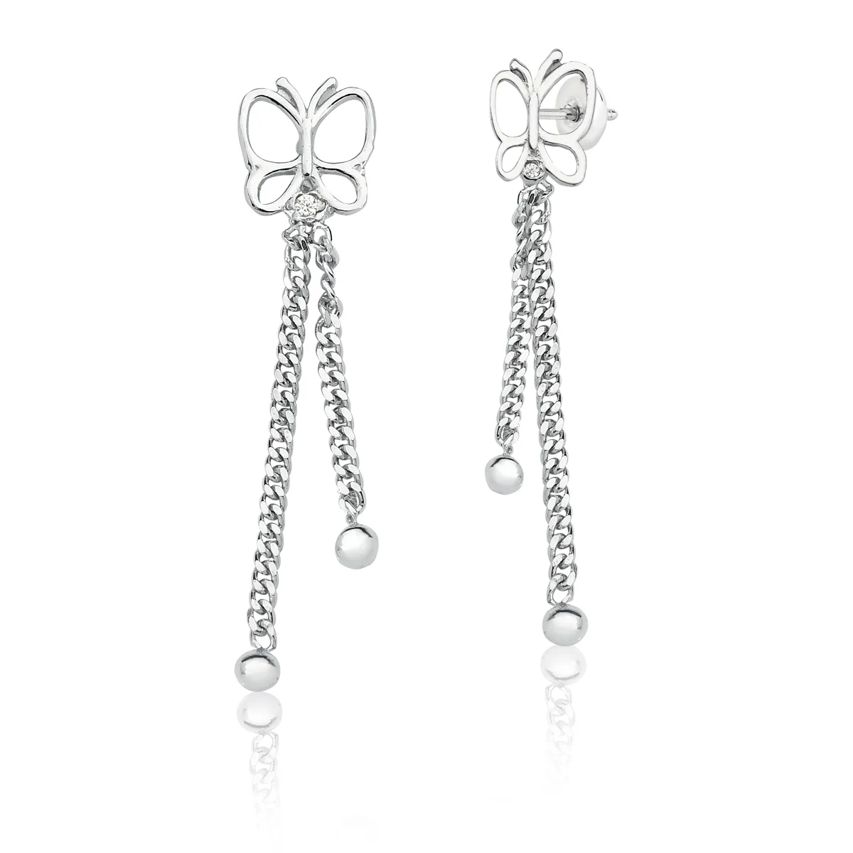 Brinco de Prata 925 de Borboleta com Zircônia.