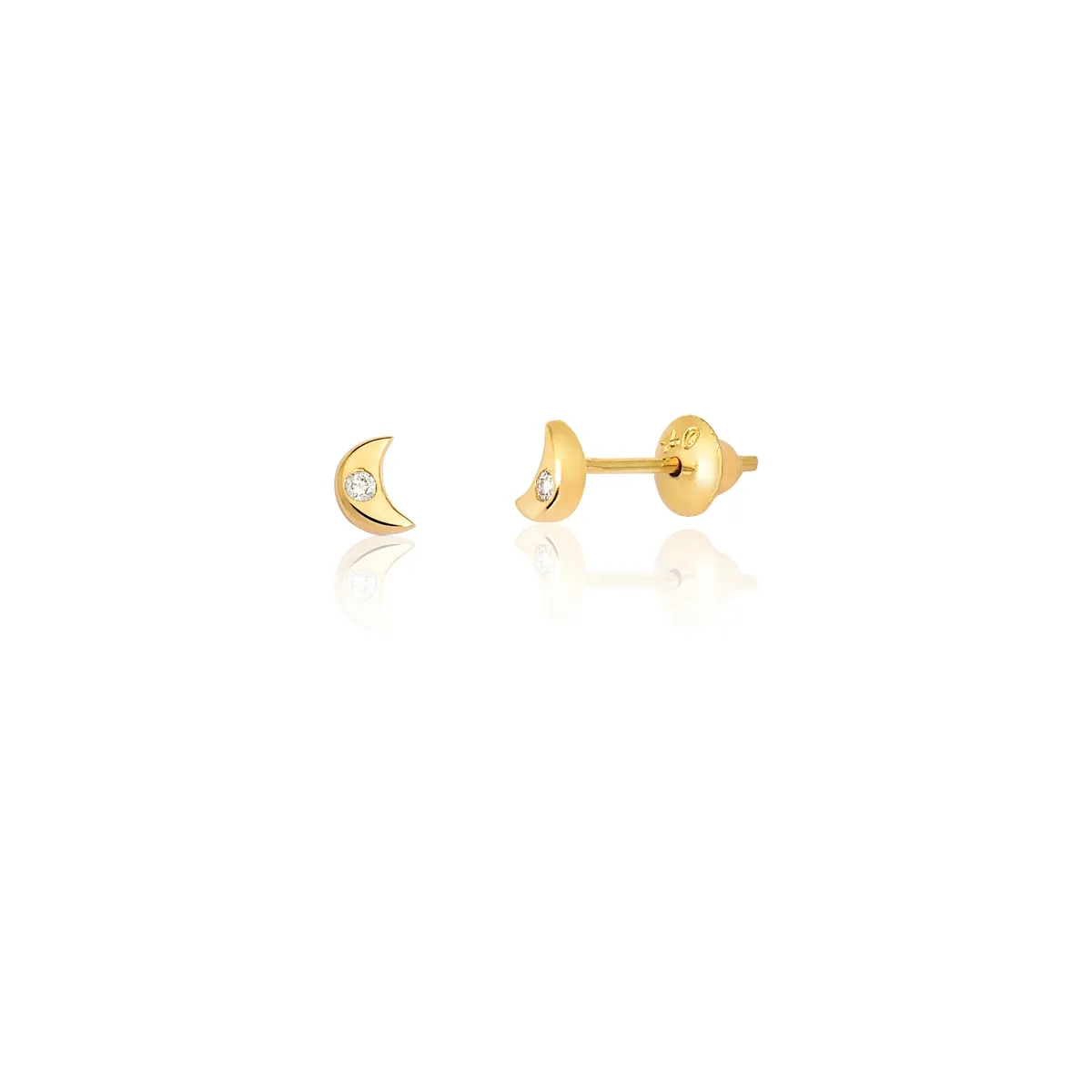 Brinco de Ouro 18k Lua com Diamante