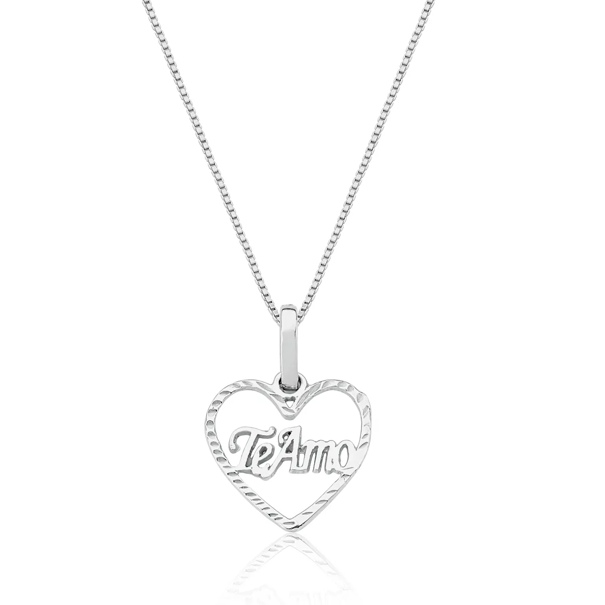 PINGENTE DE OURO BRANCO 18K CORAÇÃO VAZADO TE AMO