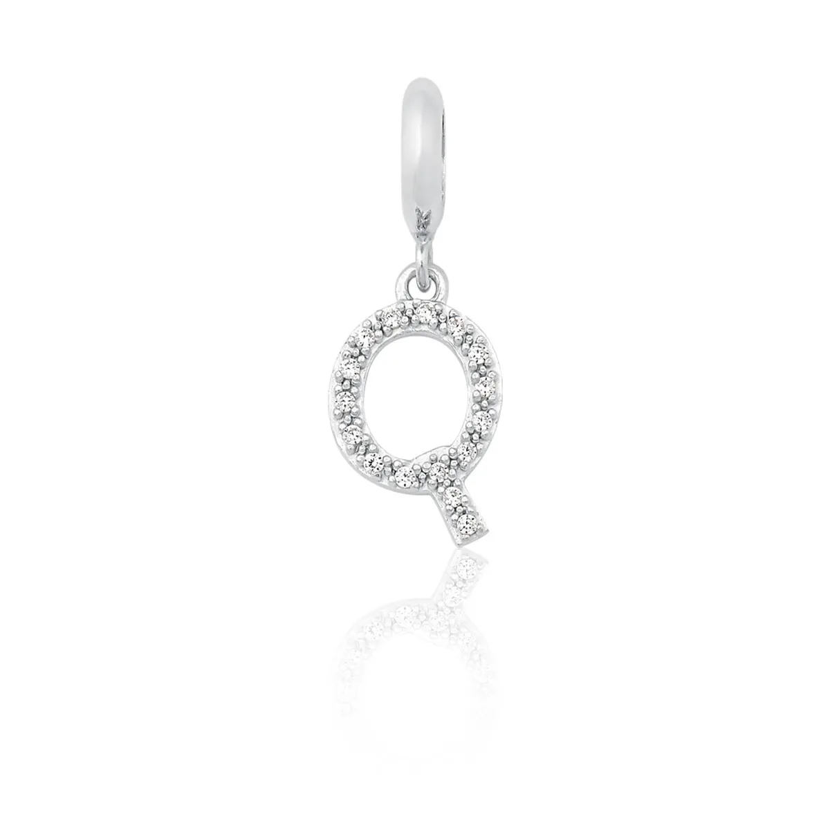 Pingente de Prata 925 Charms de Letra Q