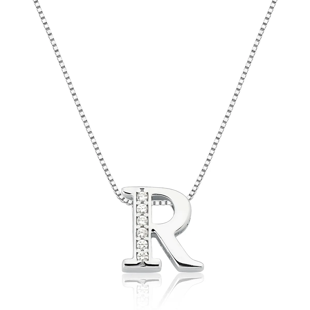 Pingente de Prata 925 Charms Letra R com Zircônias.