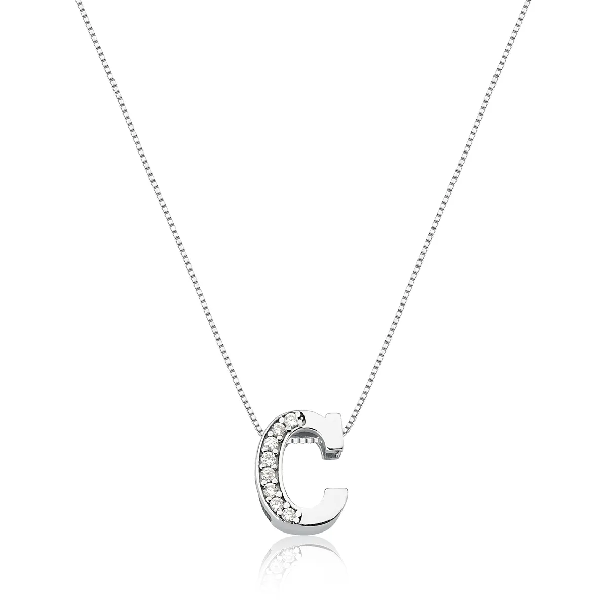 PINGENTE DE PRATA 925 RODINADO LETRA C COM ZIRCÔNIA-COLEÇÃO CHARMS LETRAS