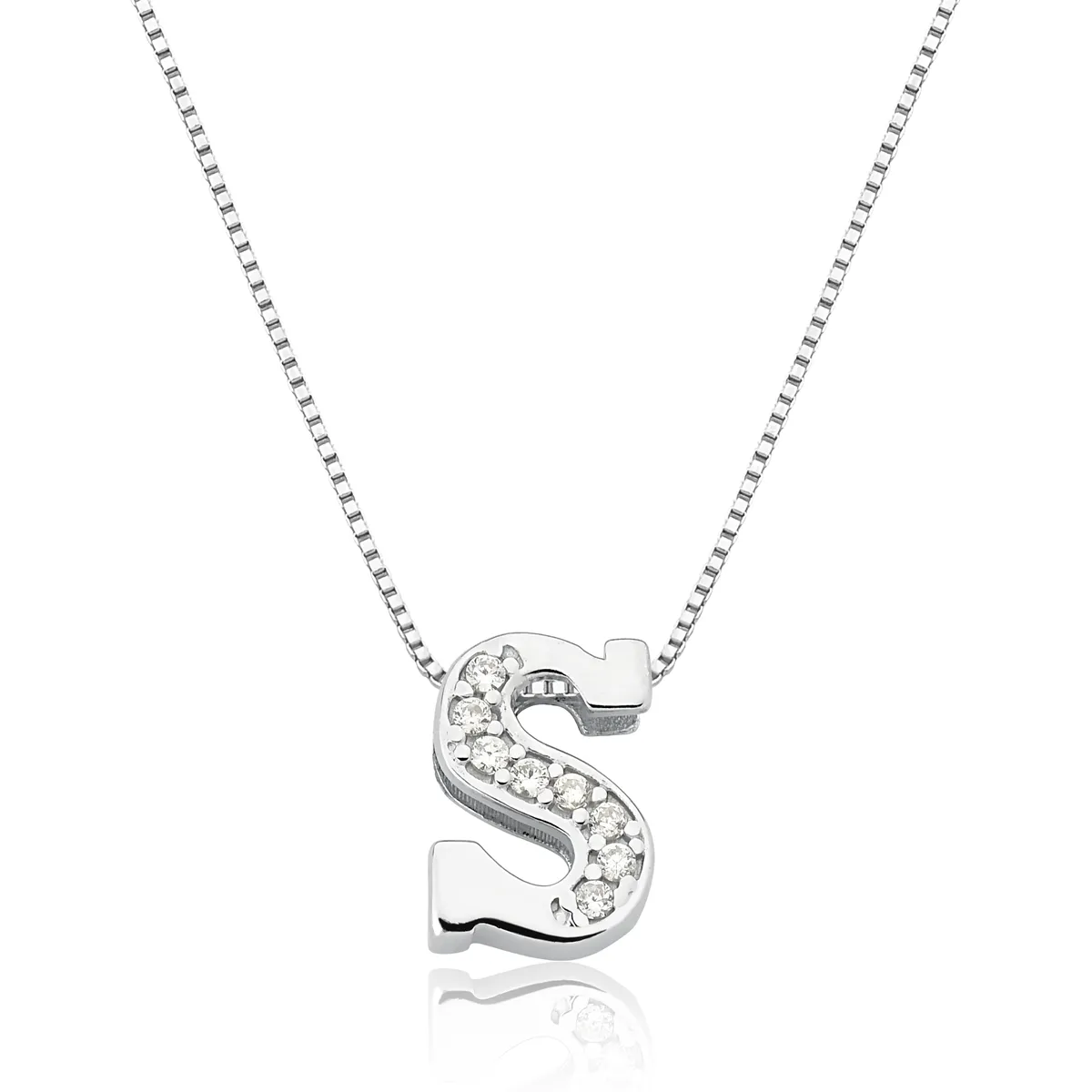 Pingente de Prata 925 Charms Letra S com Zircônias.