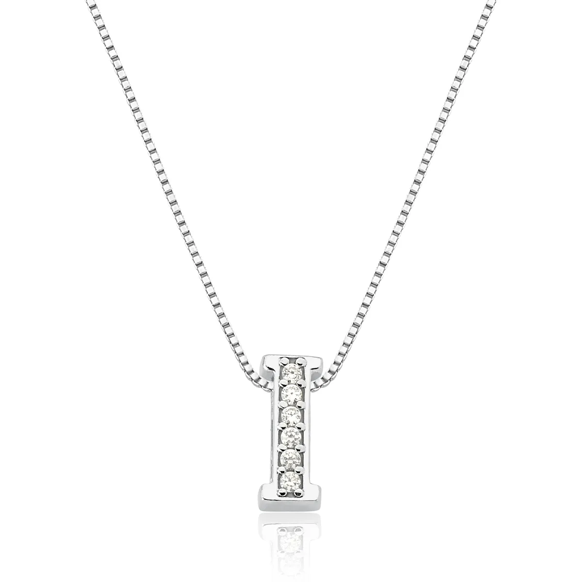 Pingente de Prata 925 Charms Letra I com Zircônias.