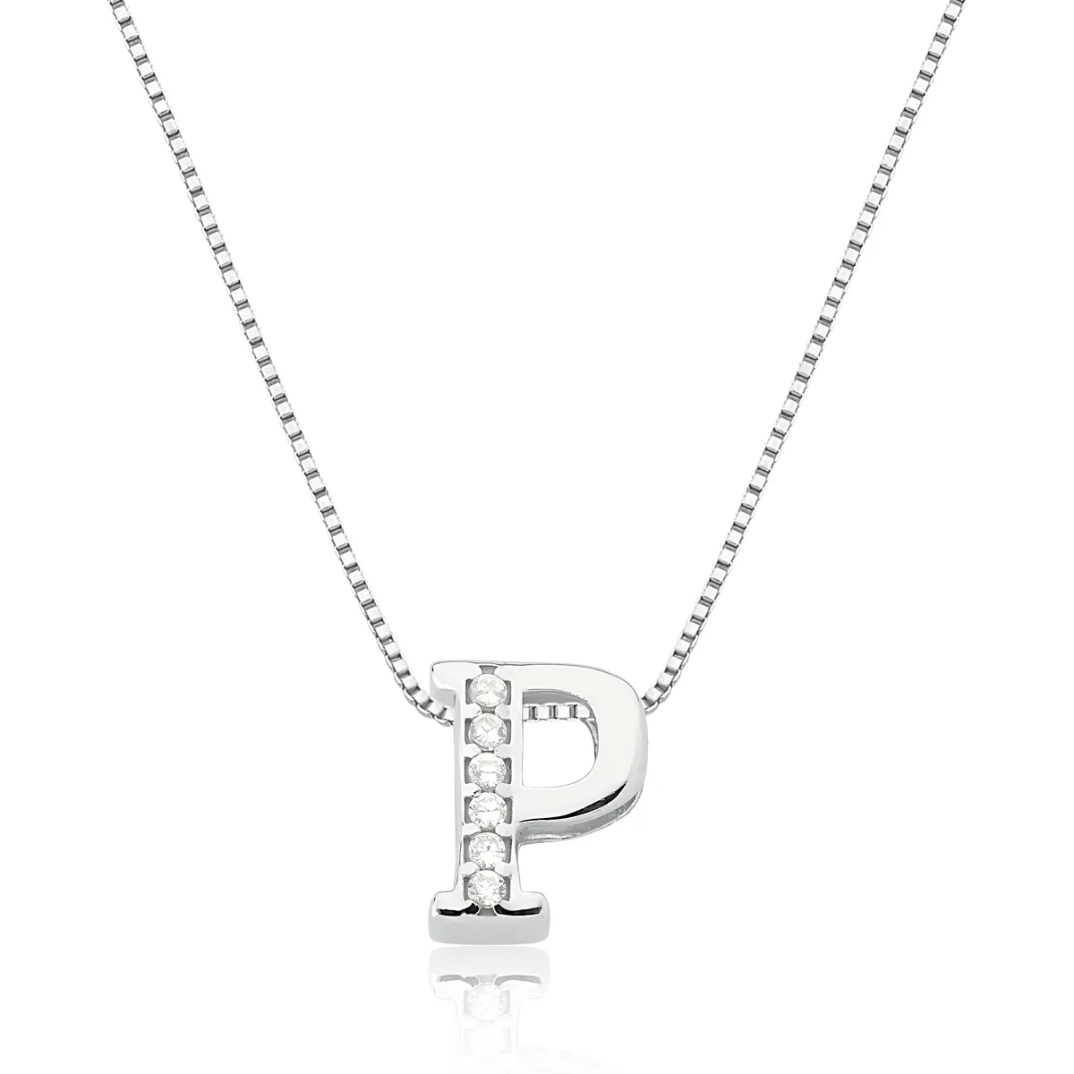 Pingente de Prata 925 Charms Letra P com Zircônias.