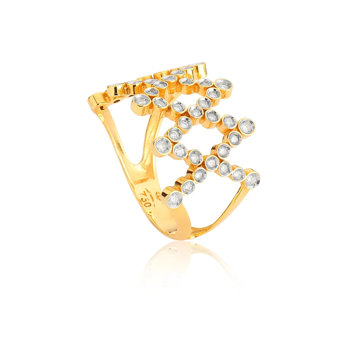 Anel de Ouro 18k Aro com Losangos Vazados de Diamantes