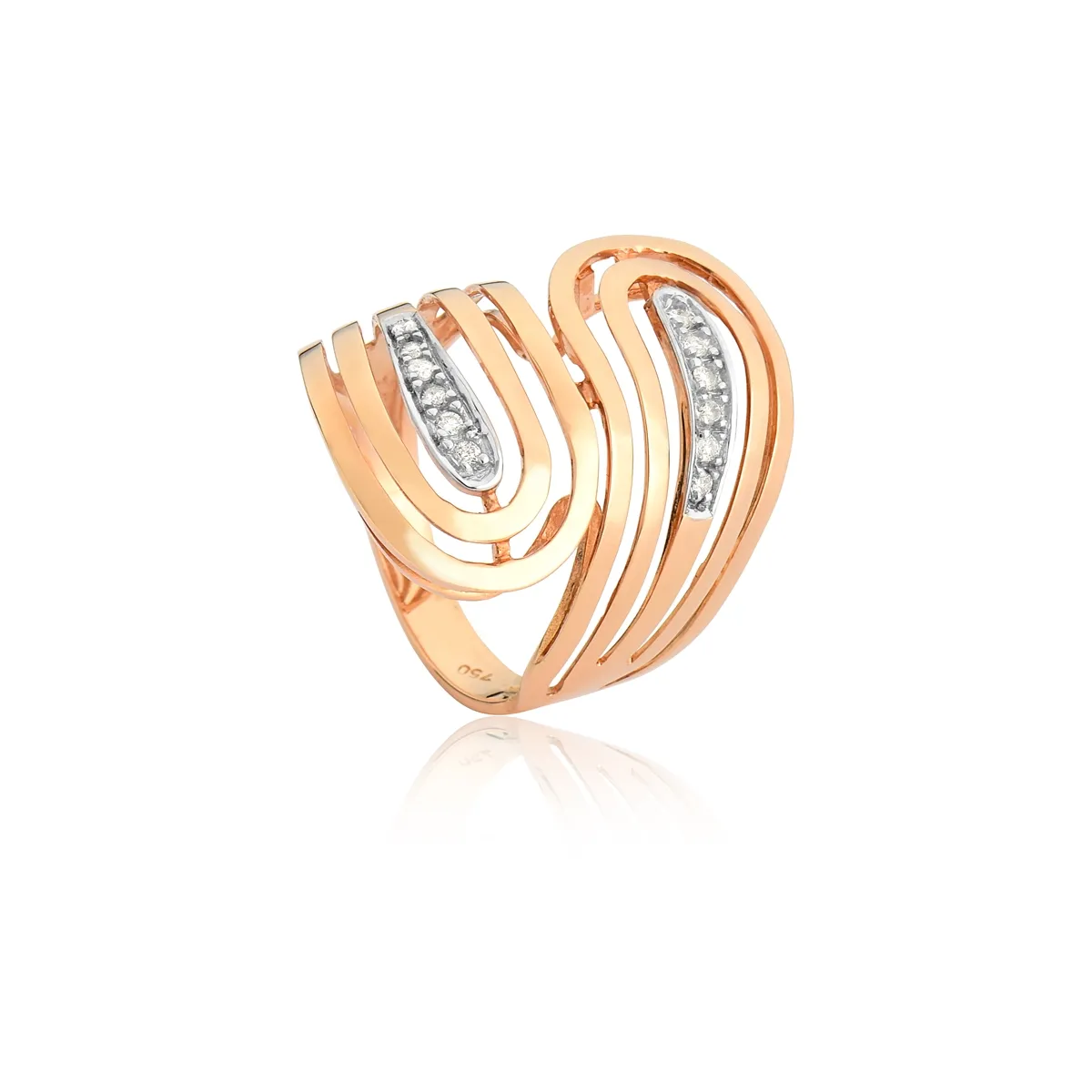 Anel de Ouro Rosê 18k Geométrico Aros Vazados com Diamantes Rodinados