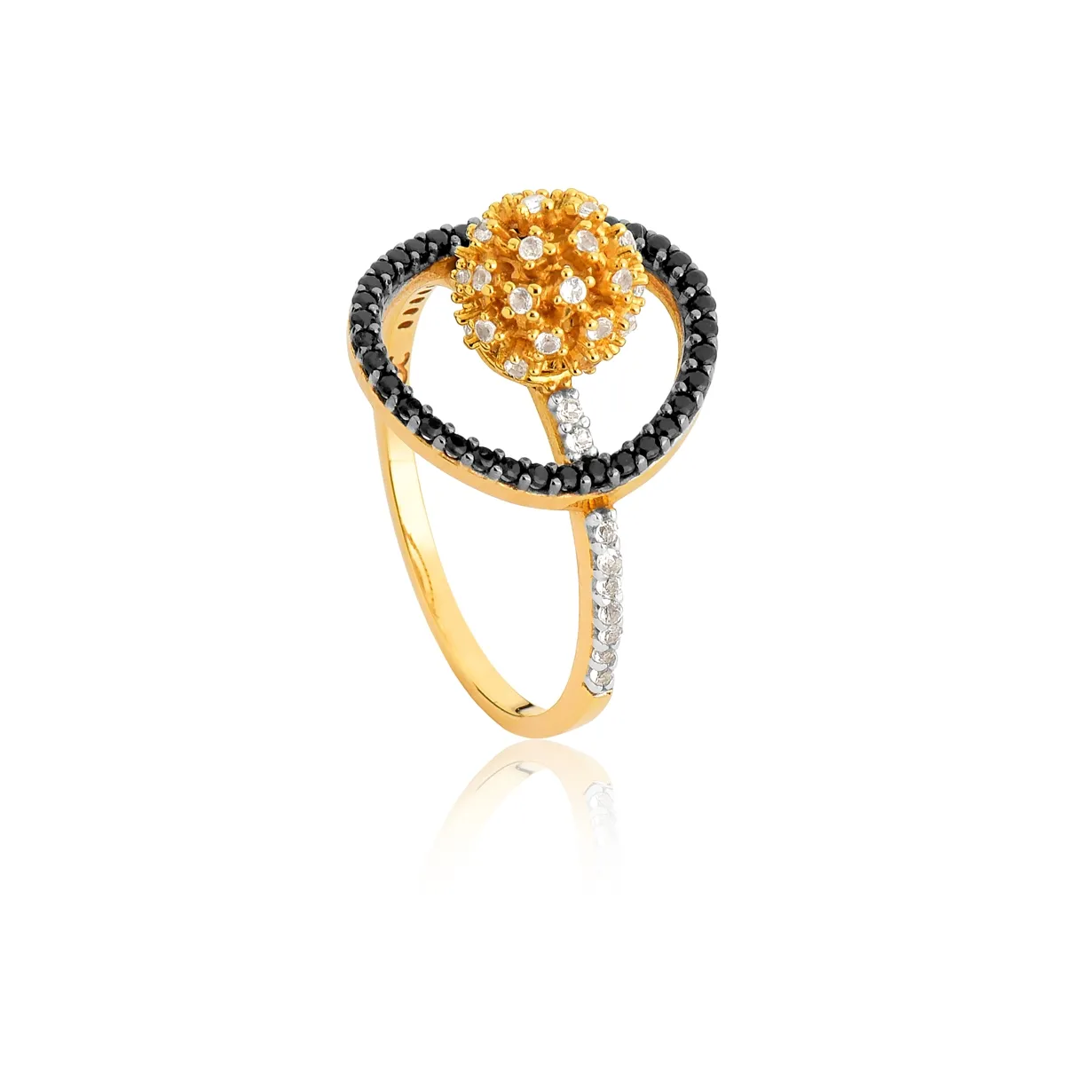 Anel de Ouro18k Círculo Vazado com Espinélios e Miolo de Diamantes