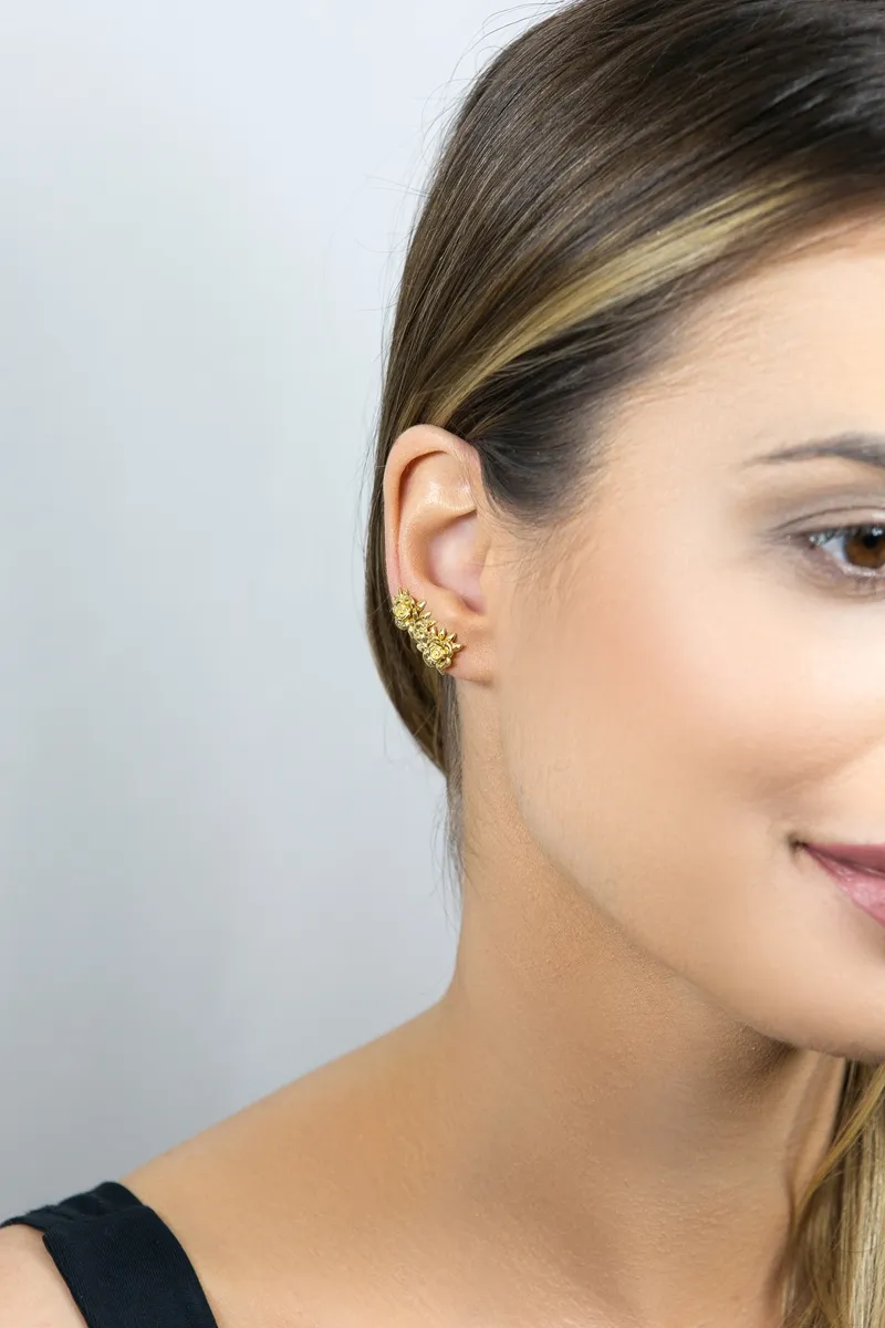 Brinco de Ouro 18k Ear Cuff Flores