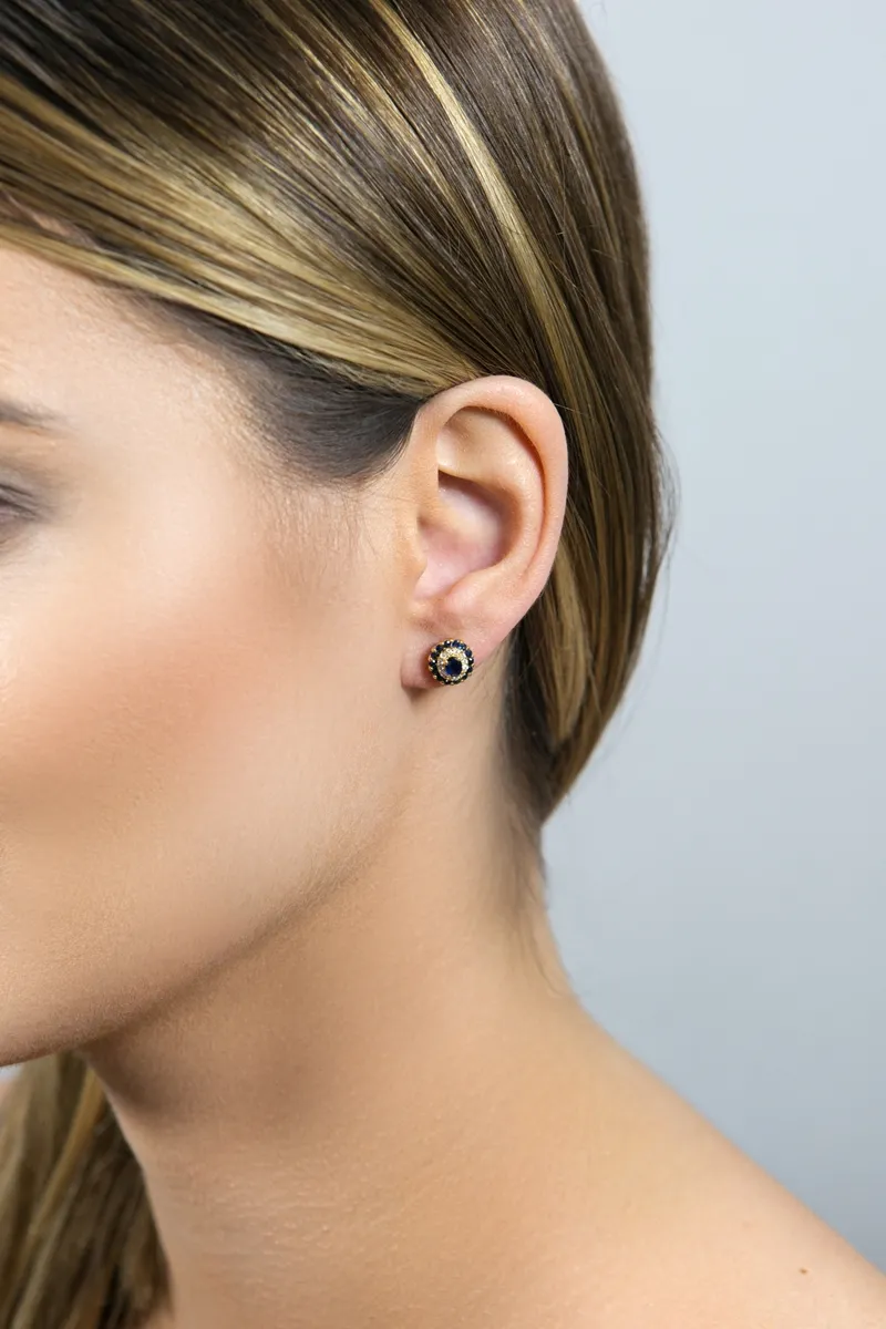 Brinco de Ouro 18k com Safira e Diamante