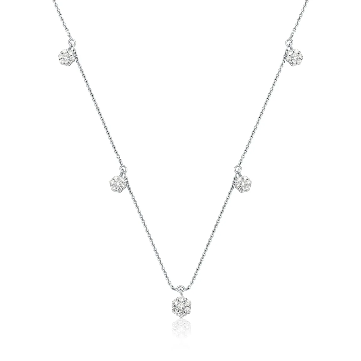 Colar de Ouro Branco 18k  Choker com 5 Flores de Diamantes-Coleção Diamond Flowers