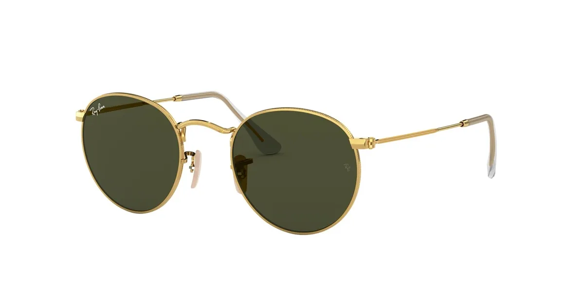 Óculos de Sol Ray-Ban Round Metal 0RB3447L 001 53 Metal Dourado com lentes na cor Verde