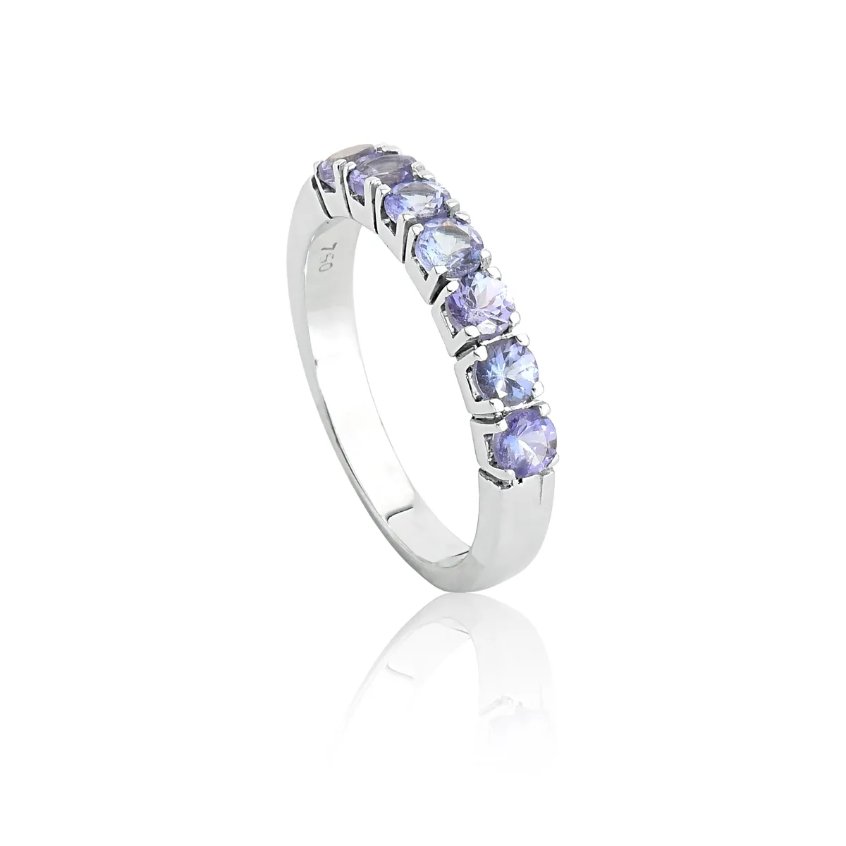 MEIA ALIANÇA DE OURO BRANCO18K COM TANZANITAS-COLEÇÃO RAINBOW RINGS